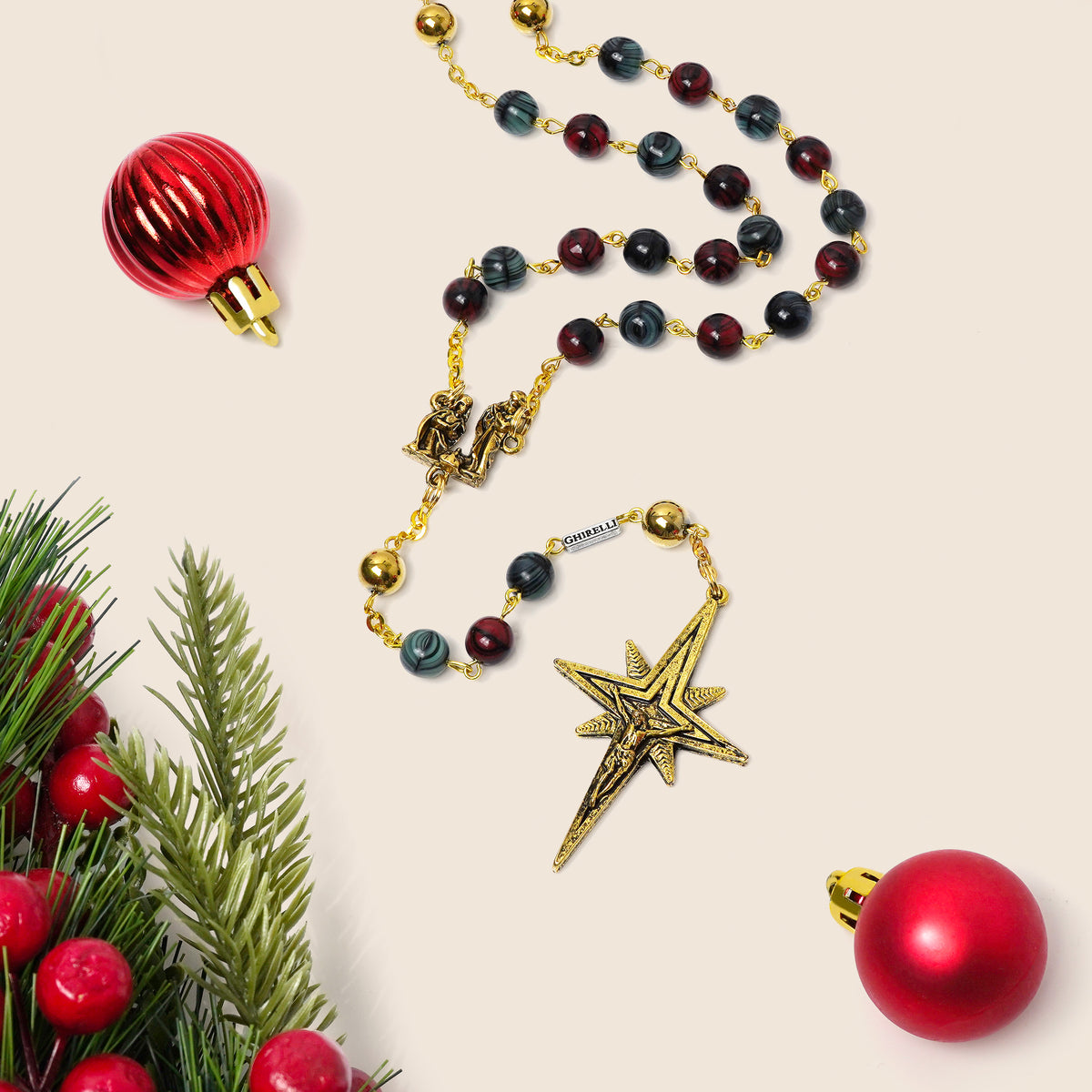 Holy Christmas Nativity Star Gold Rosary