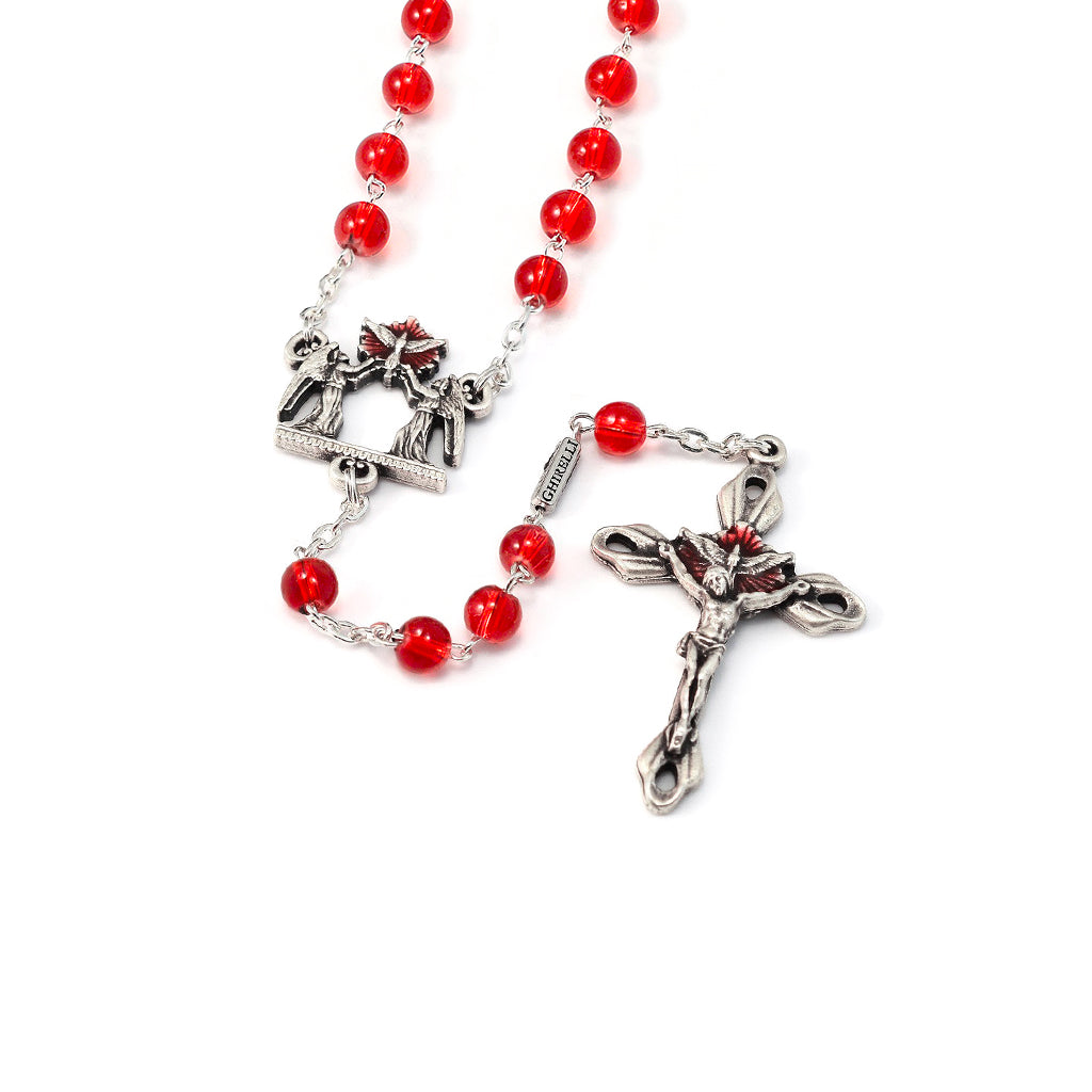 Holy Spirit Red Glass & Silver Rosary