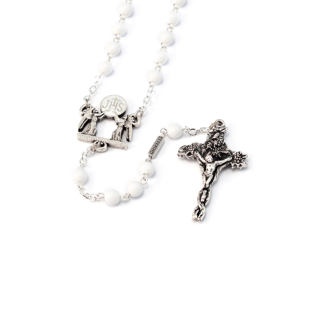 Holy Communion Vine &amp; Branches White &amp; Silver Vine Rosary