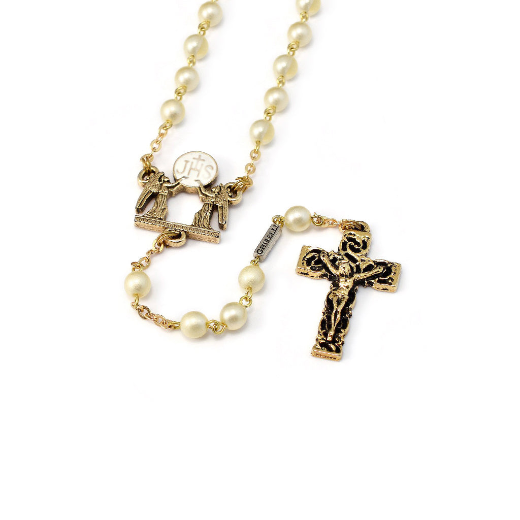 Holy Communion Eucharistic Pearl Gold Rosary