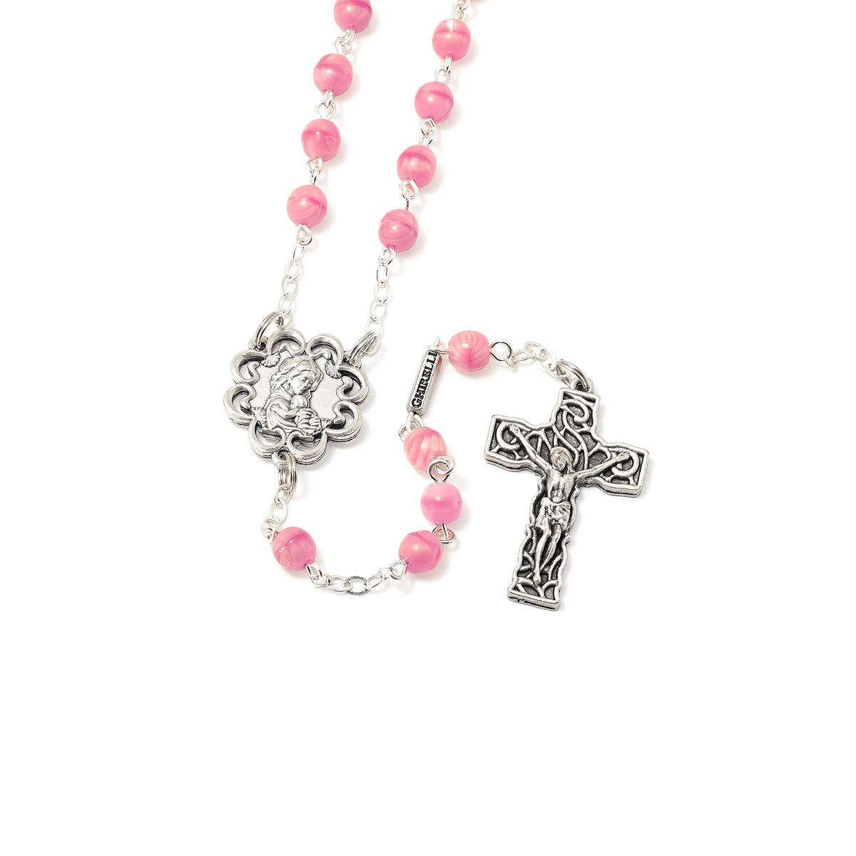Mary's Motherly Love Collection Blush &amp; Antique Silver Rosary