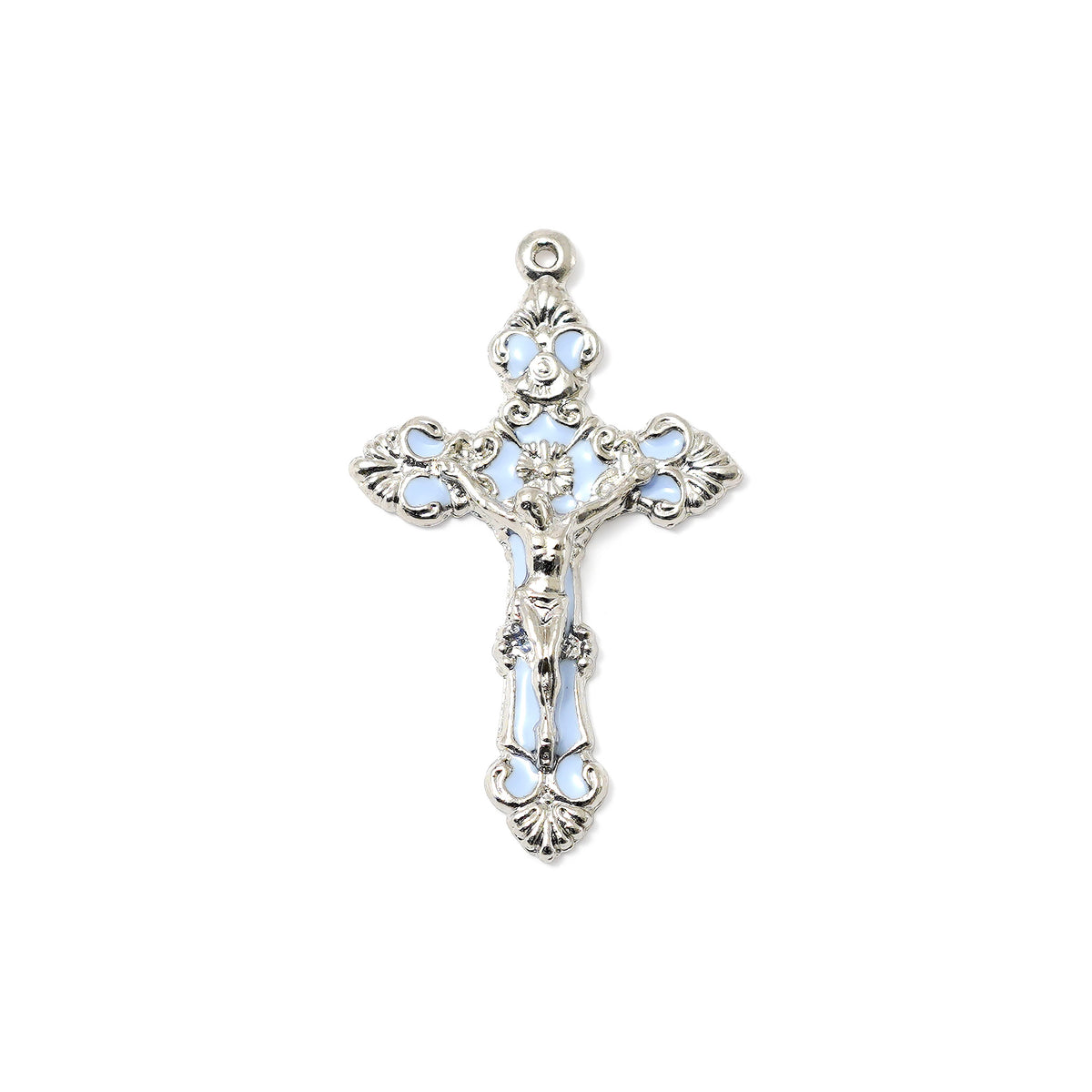 Mary's Motherly Love Collection Sky &amp; Nickel Rosary with Silver Caps