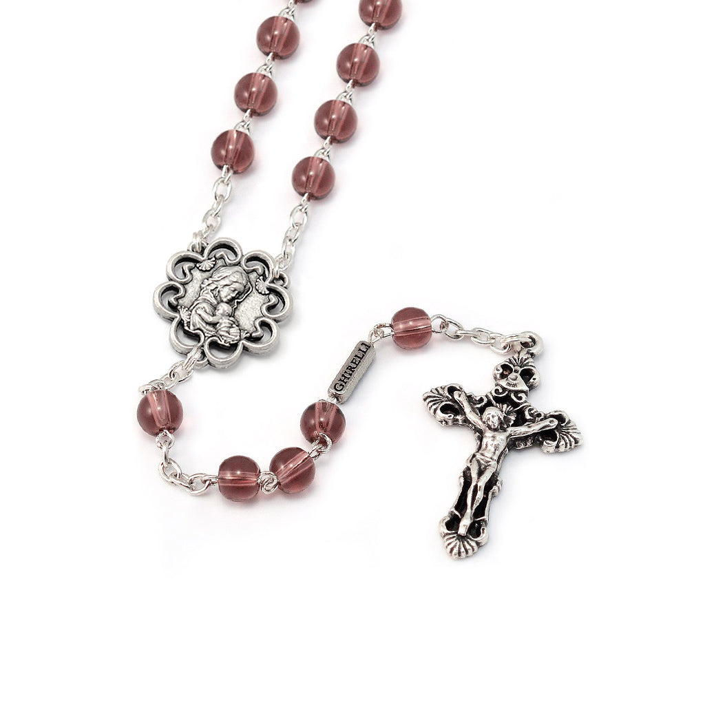 Mary&#39;s Motherly Love Collection Mauve Glass Rosary