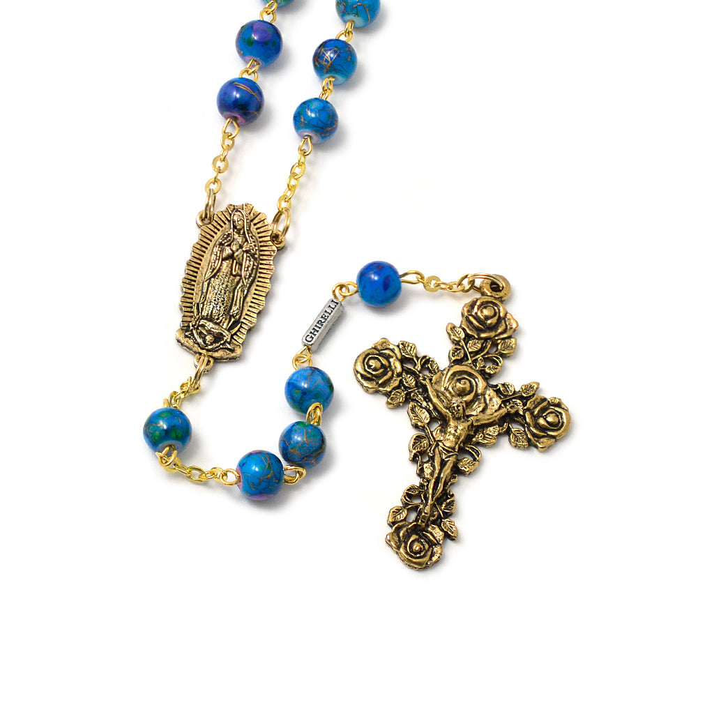 Our Lady of Guadalupe Malachite gemstone rosary beads with Four Basili –  Unique Rosary Beads