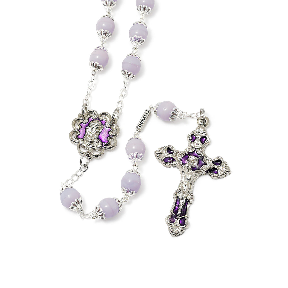 Mary's Motherly Love Collection Lilac &amp; Silver Rosary