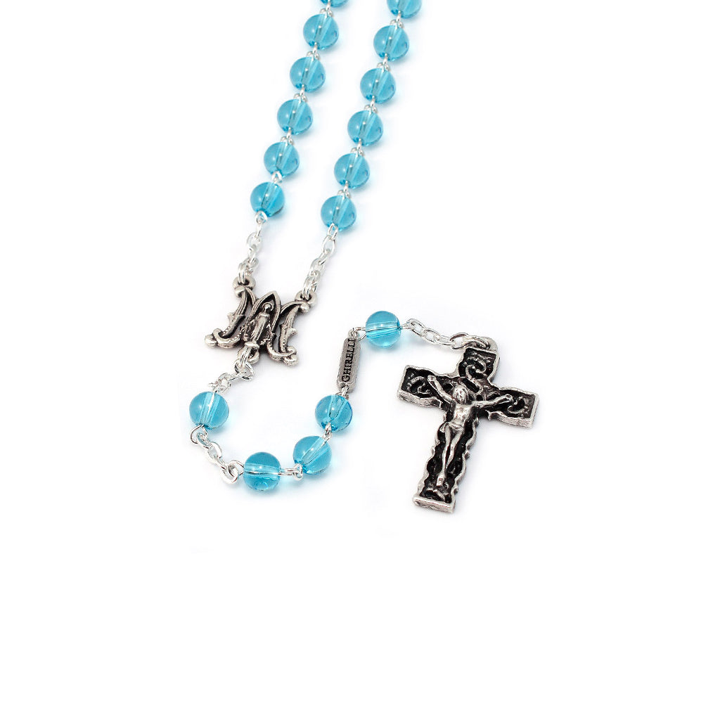 Annunciation Rosary, Silver & Aquamarine