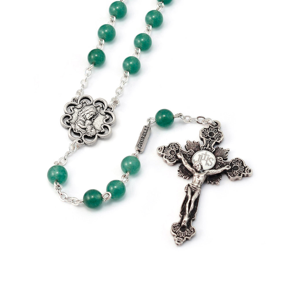 Mary&#39;s Motherly Love Collection Aventurine &amp; Silver Rosary