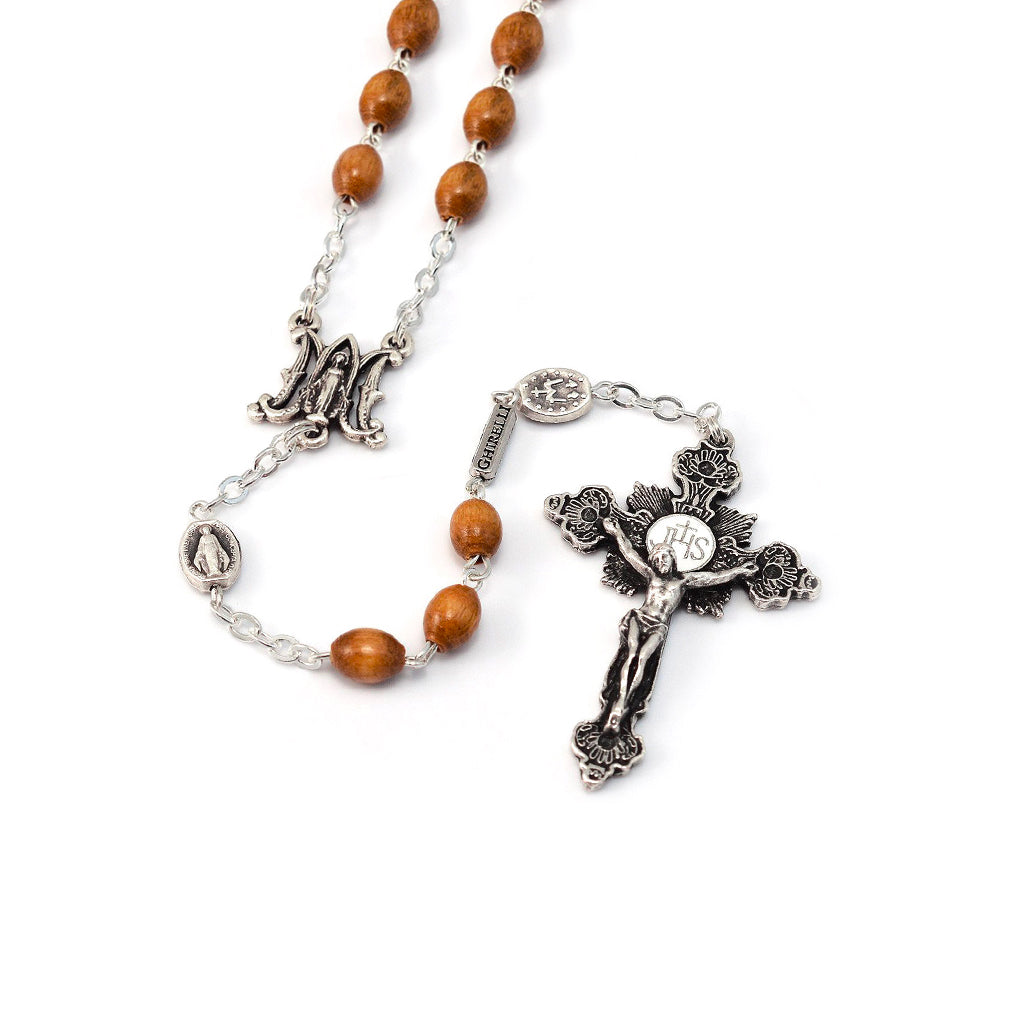 Annunciation Rosary, Wood &amp; Silver, Miraculous Medal