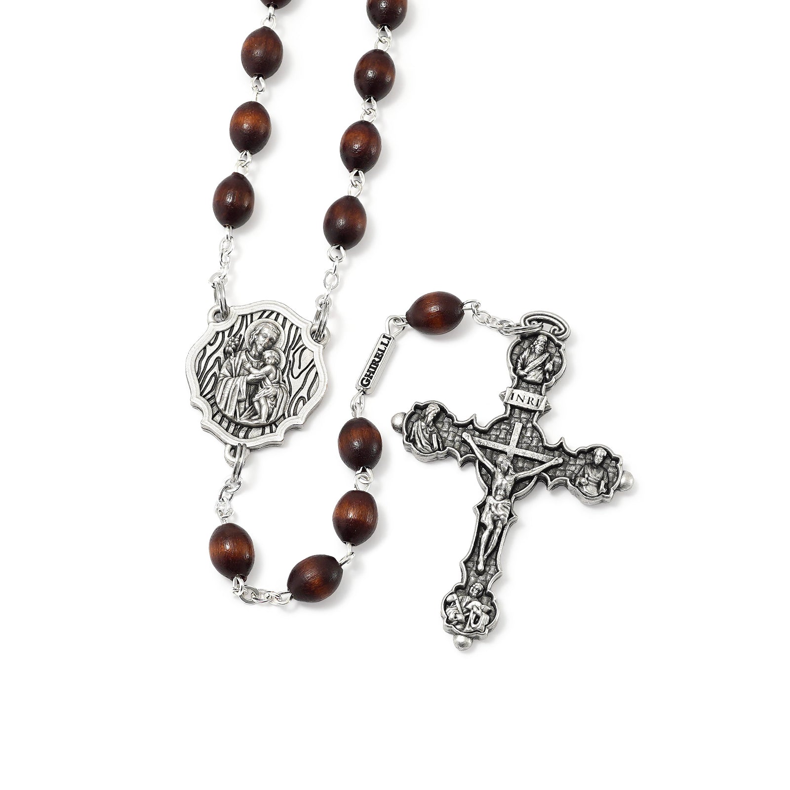 Saint Joseph Rosary in Silver with Italian Wood Beads