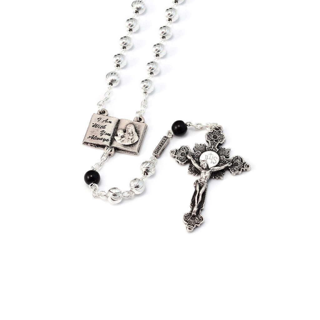 Holy Communion Book of Life Silver &amp; Glass Rosary