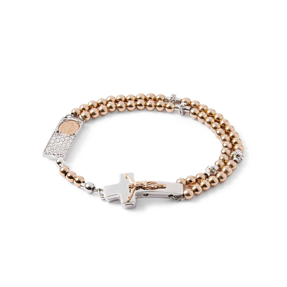 Rosalet® Rose Gold &amp; Sterling Silver Rosary Bracelet – Pave Detail - Prices reserved