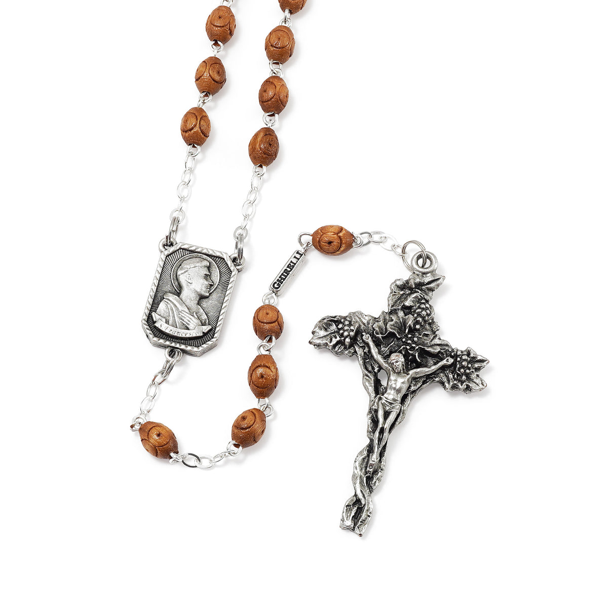 Saint Francis and Saint Clare of Assisi Wood &amp; Silver Rosary