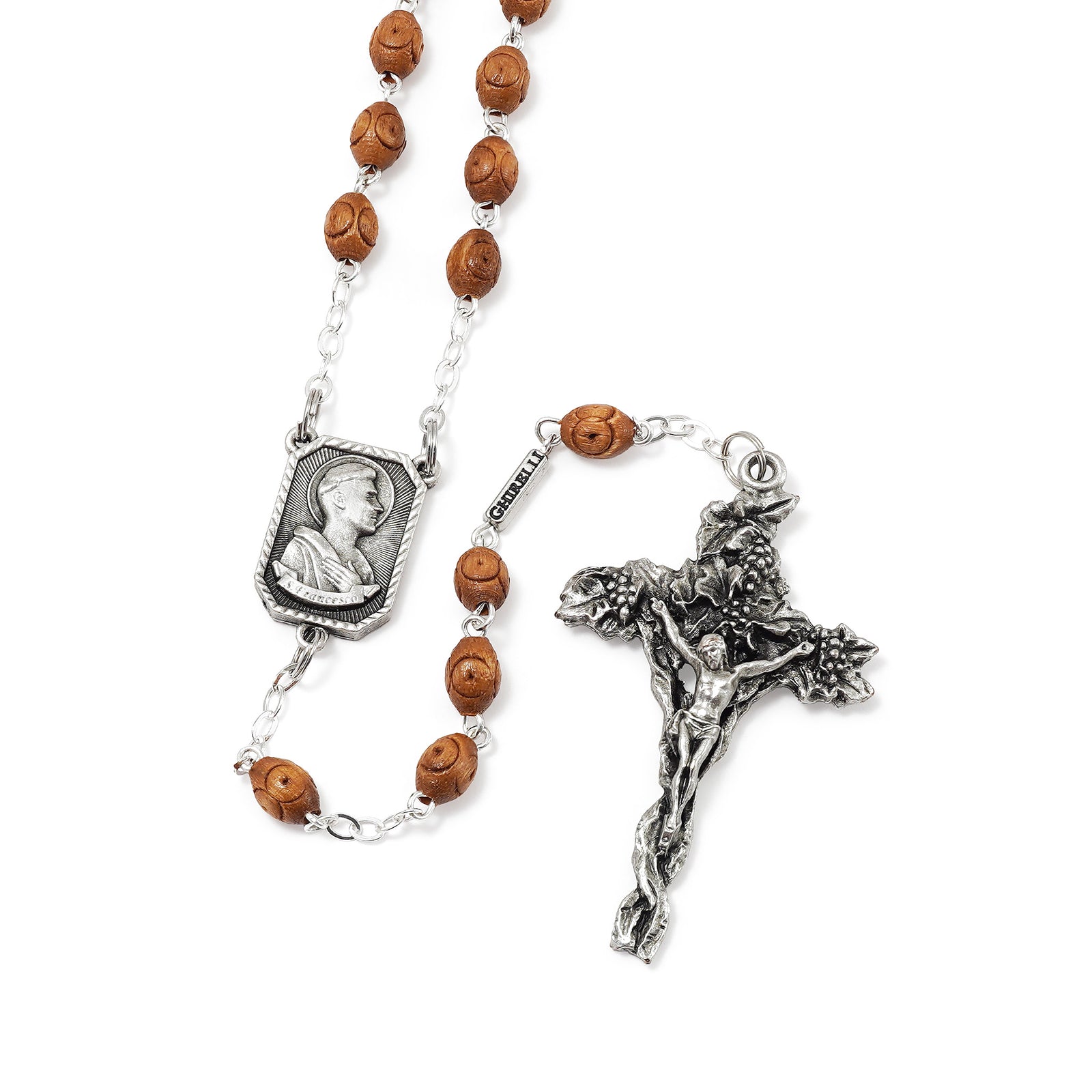Saint Francis and Saint Clare of Assisi Wood & Silver Rosary