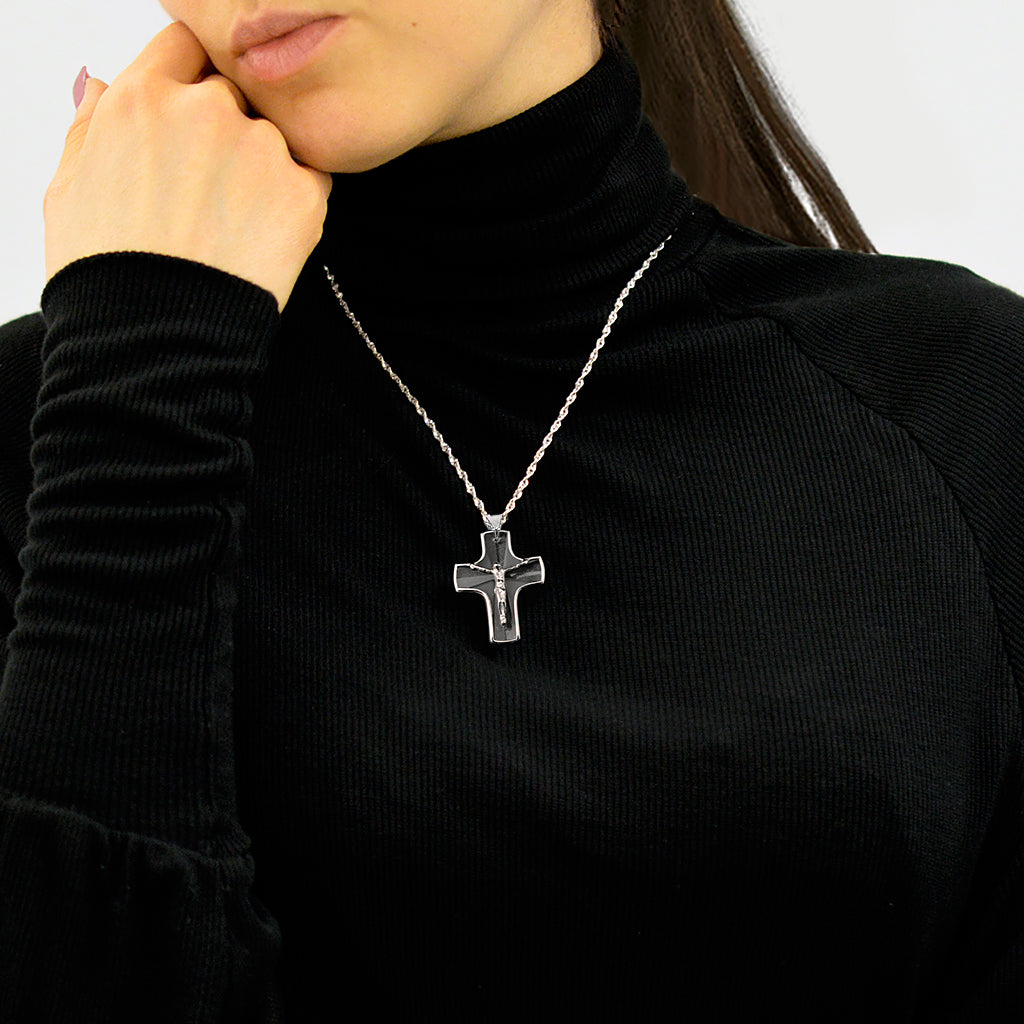Extra large sterling silver cross pendant necklace