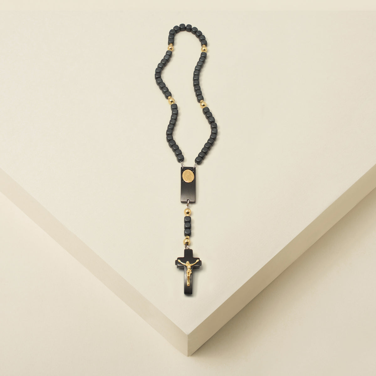 ROSALET® BLACK RHODIUM - SQUARE MATTE HEMATITE BEADS, GOLD PATER, TRADITIONAL