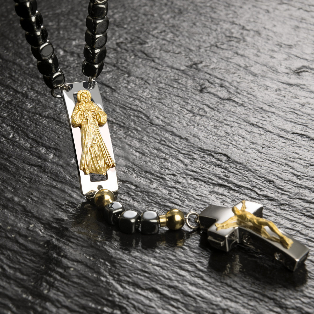 DEVOTIONAL ROSALET® - SQUARE POLISHED HEMATITE BEADS