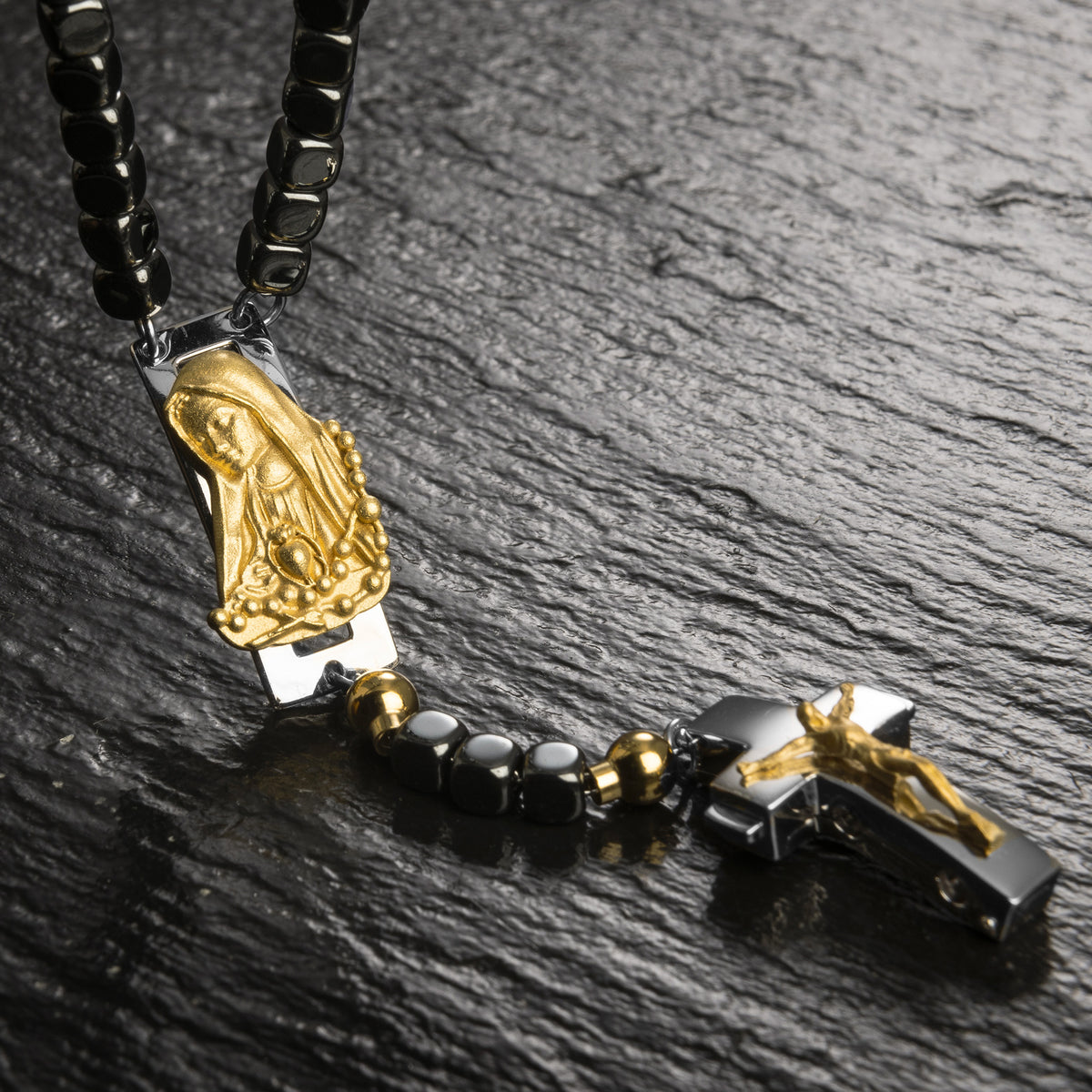 DEVOTIONAL ROSALET® - SQUARE POLISHED HEMATITE BEADS