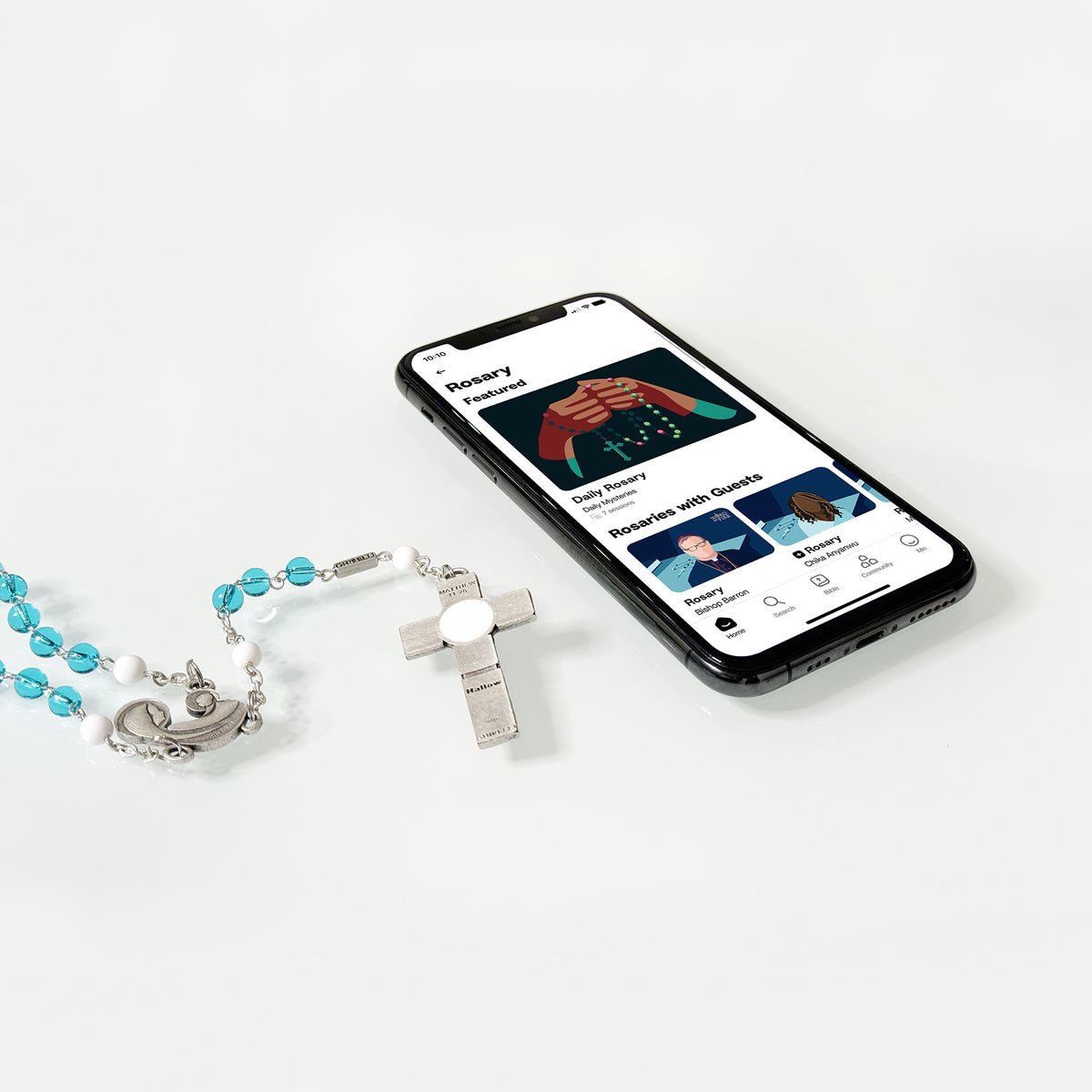 Smart Rosary with NFC Technology and Aquamarine Glass Beads