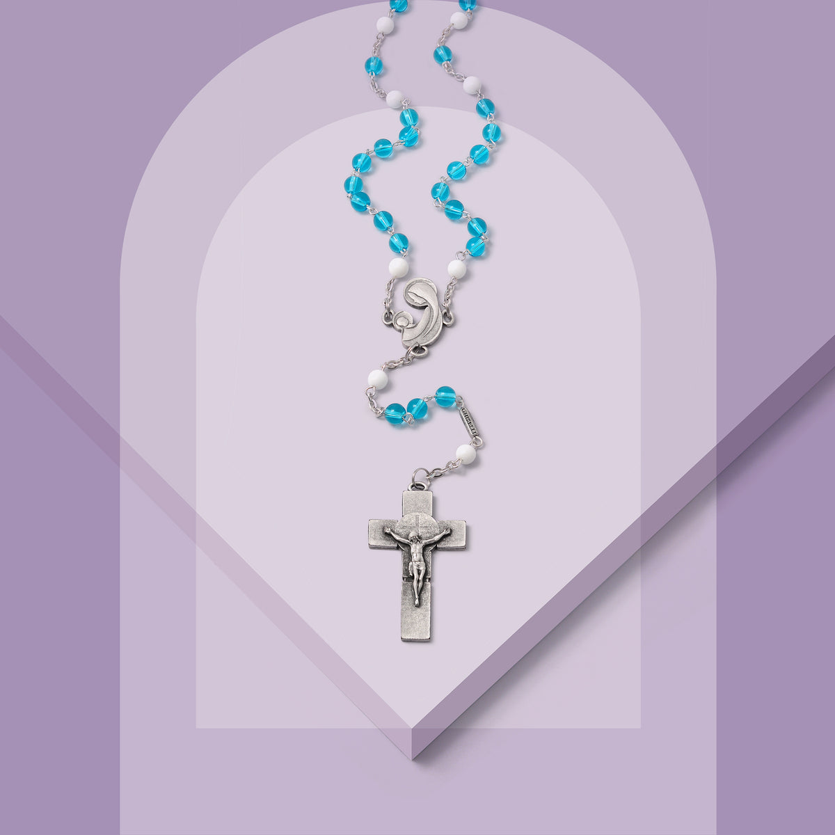 Smart Rosary with NFC Technology and Aquamarine Glass Beads