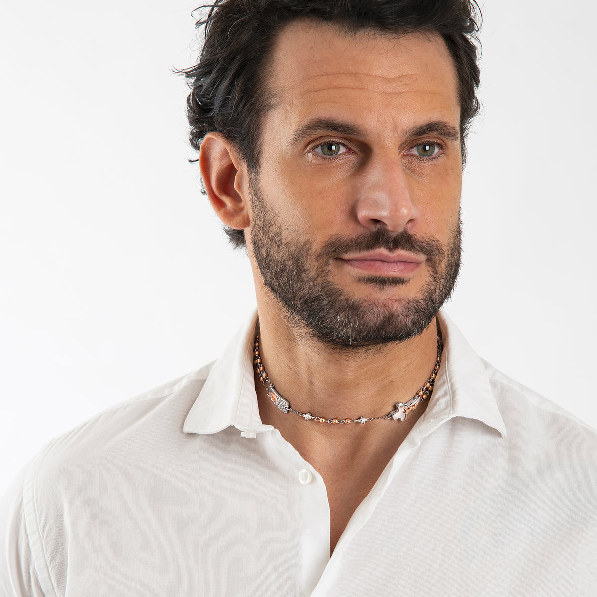 Rosary jewelry with patented cross-closure system for man