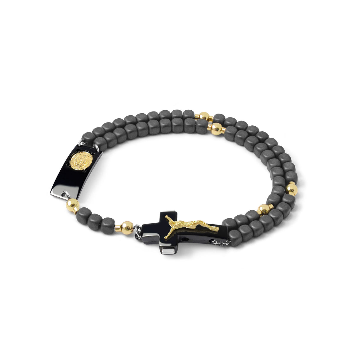 ROSALET® BLACK PVD - SQUARE MATTE HEMATITE BEADS, GOLD PATER, TRADITIONAL