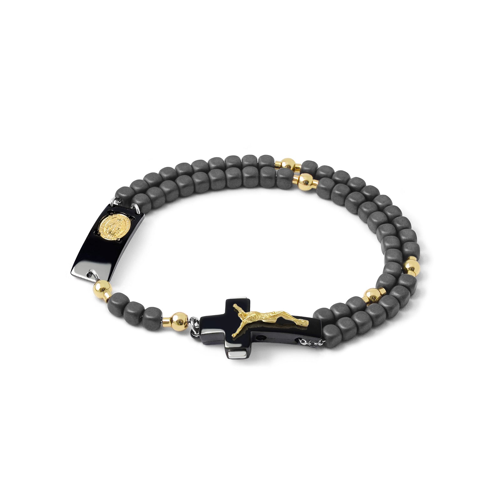 ROSALET® BLACK PVD - SQUARE MATTE HEMATITE BEADS, GOLD PATER, TRADITIONAL