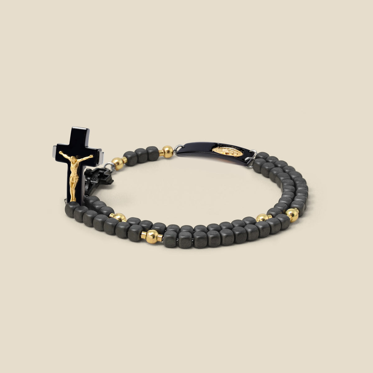 ROSALET® BLACK PVD - SQUARE MATTE HEMATITE BEADS, GOLD PATER, TRADITIONAL