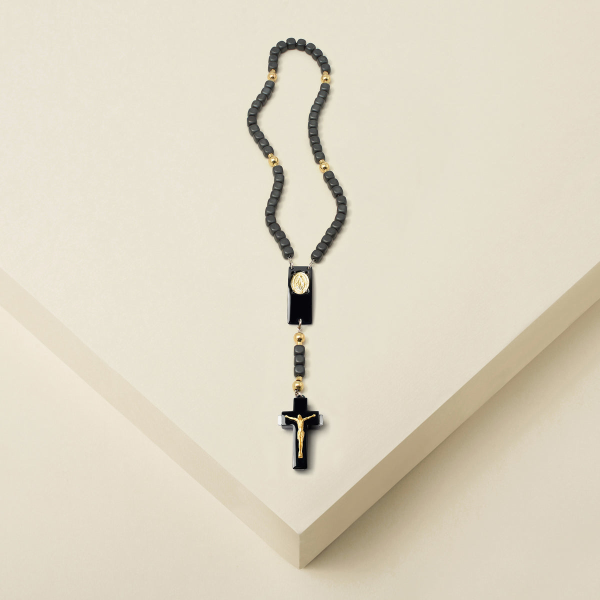 ROSALET® BLACK PVD - SQUARE MATTE HEMATITE BEADS, GOLD PATER, TRADITIONAL