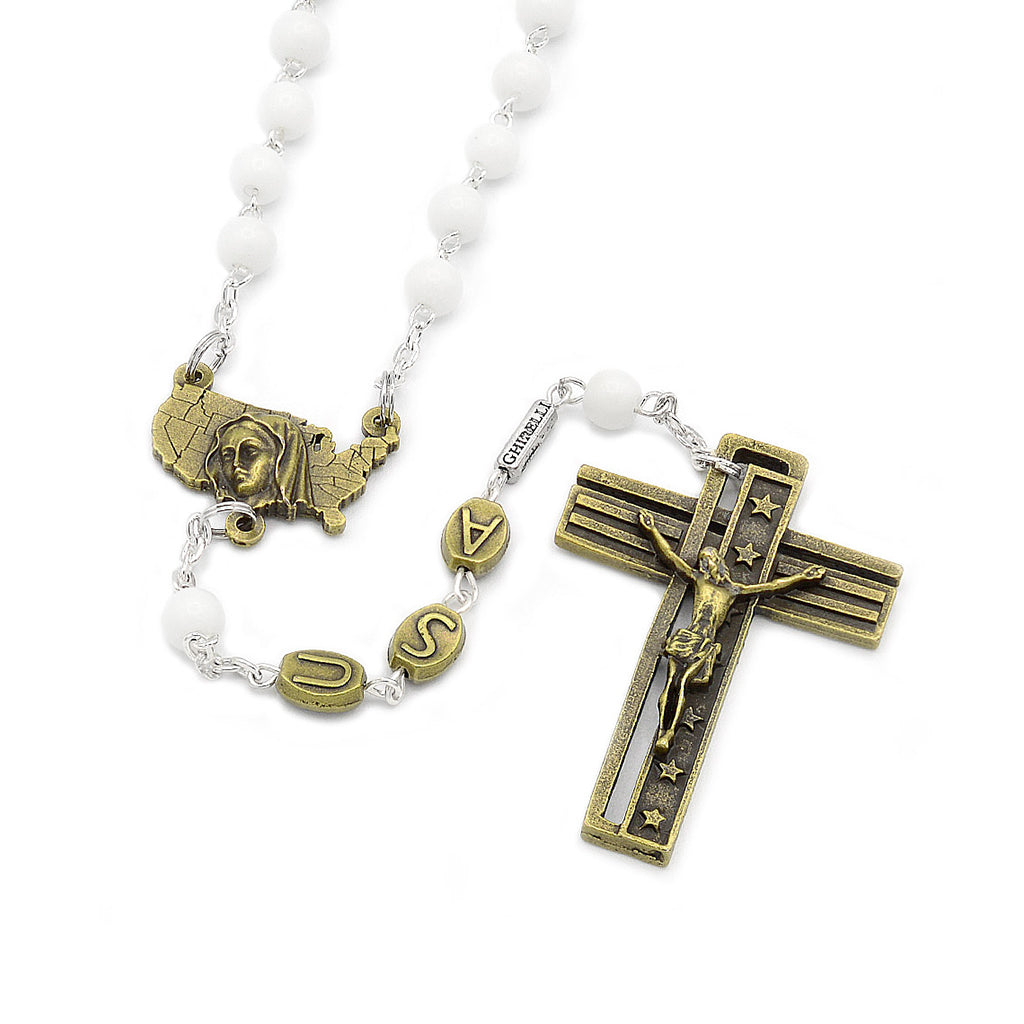 The USA Rosary - Bronze with White Glass