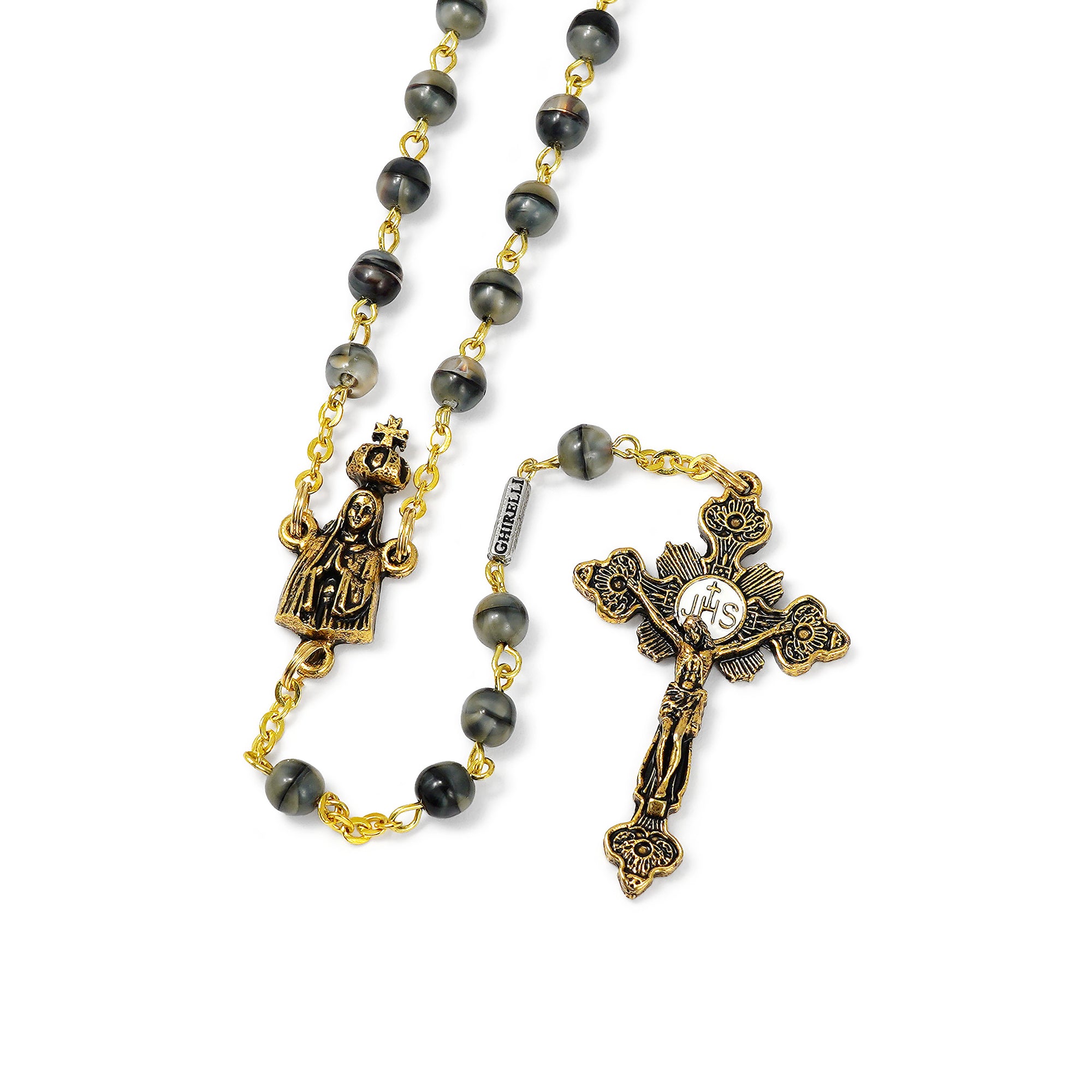 Fatima Rosary With Crown, Marbled Grey & Gold