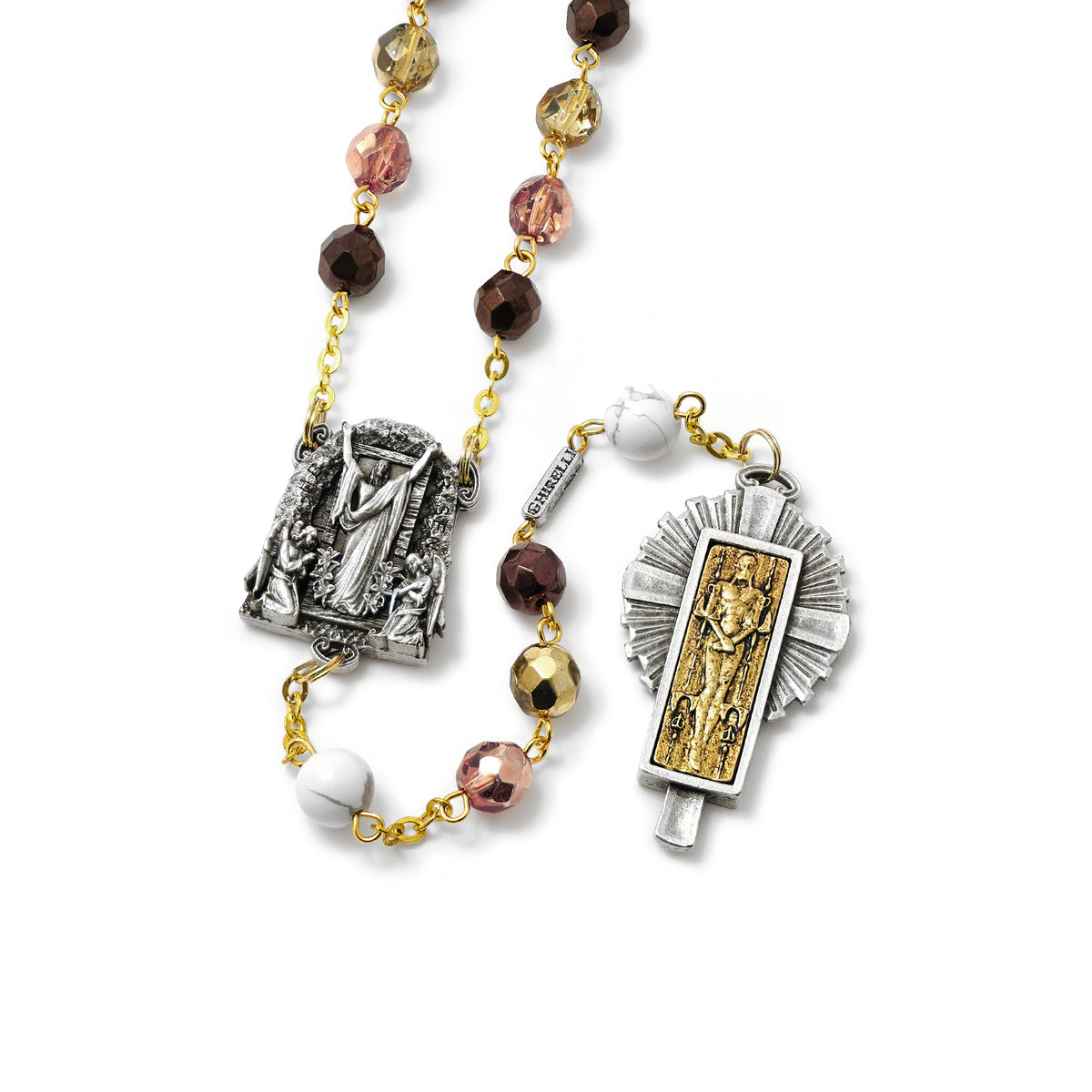 The Holy Shroud Rosary in Antique Silver &amp; Gold