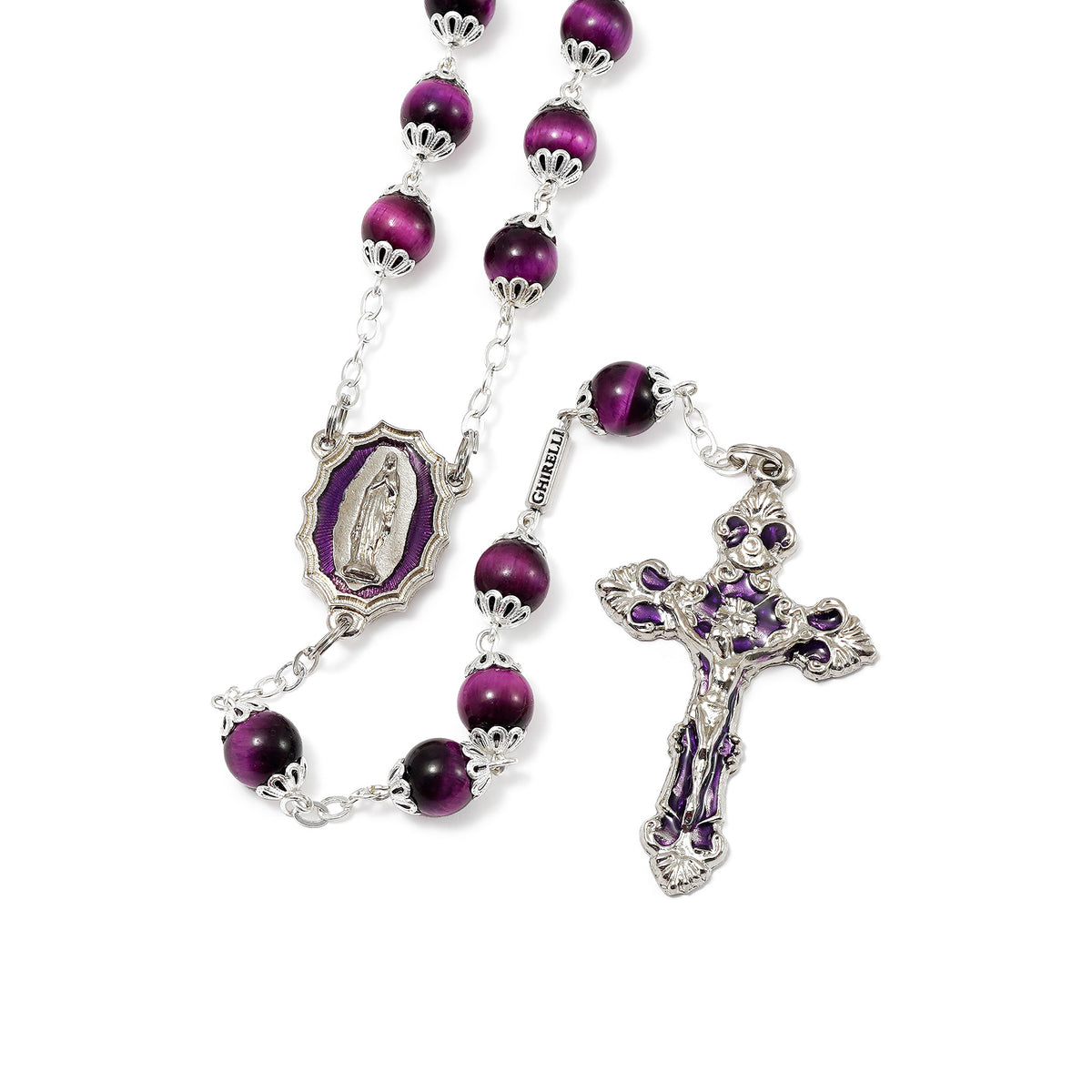 Lourdes Virgo Maria Roses Violet Tiger’s Eye Rosary