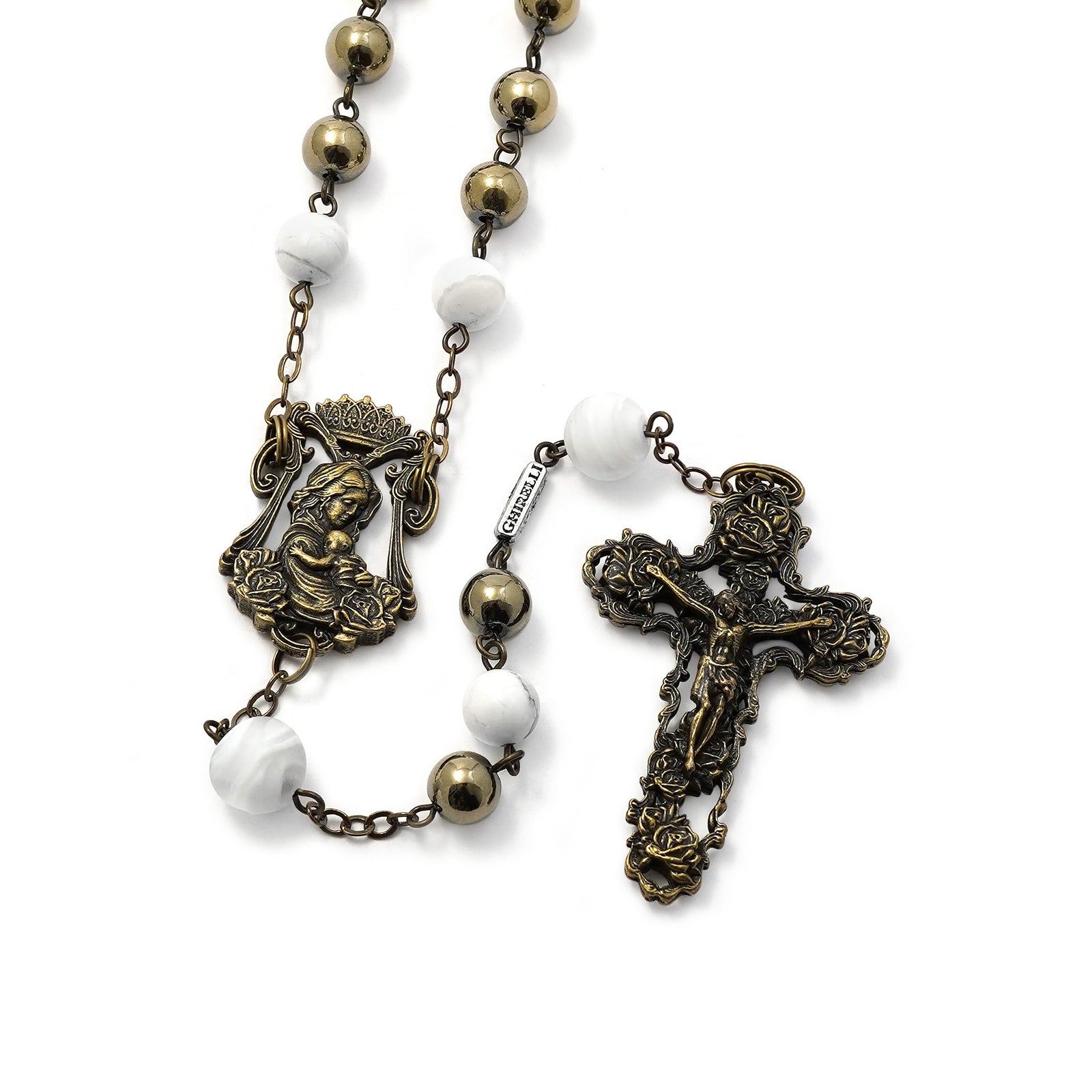 Madonna Roses in Bronze with White Murano Glass