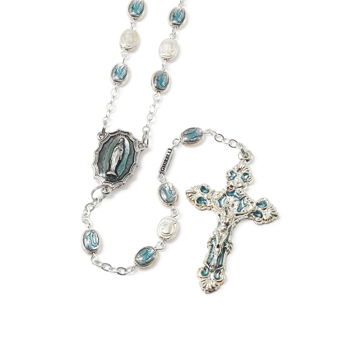Lourdes Virgo Maria Roses Blue Enamel Rosary