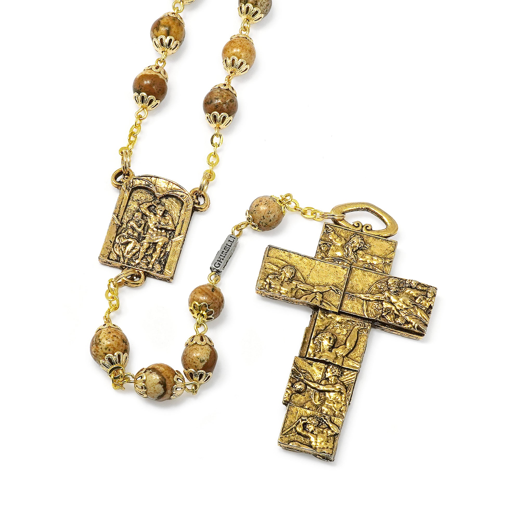 The Sistine Chapel Rosary in Gold with with Natural Jasper Stone
