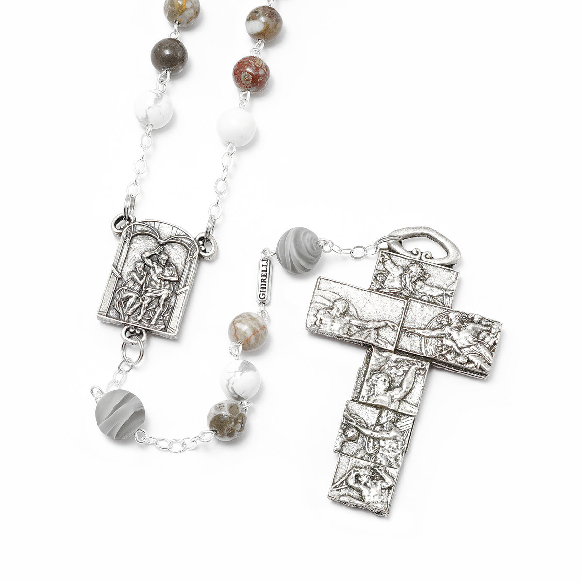 The Sistine Chapel Rosary in Antique Silver with Genuine Murano Glass Beads