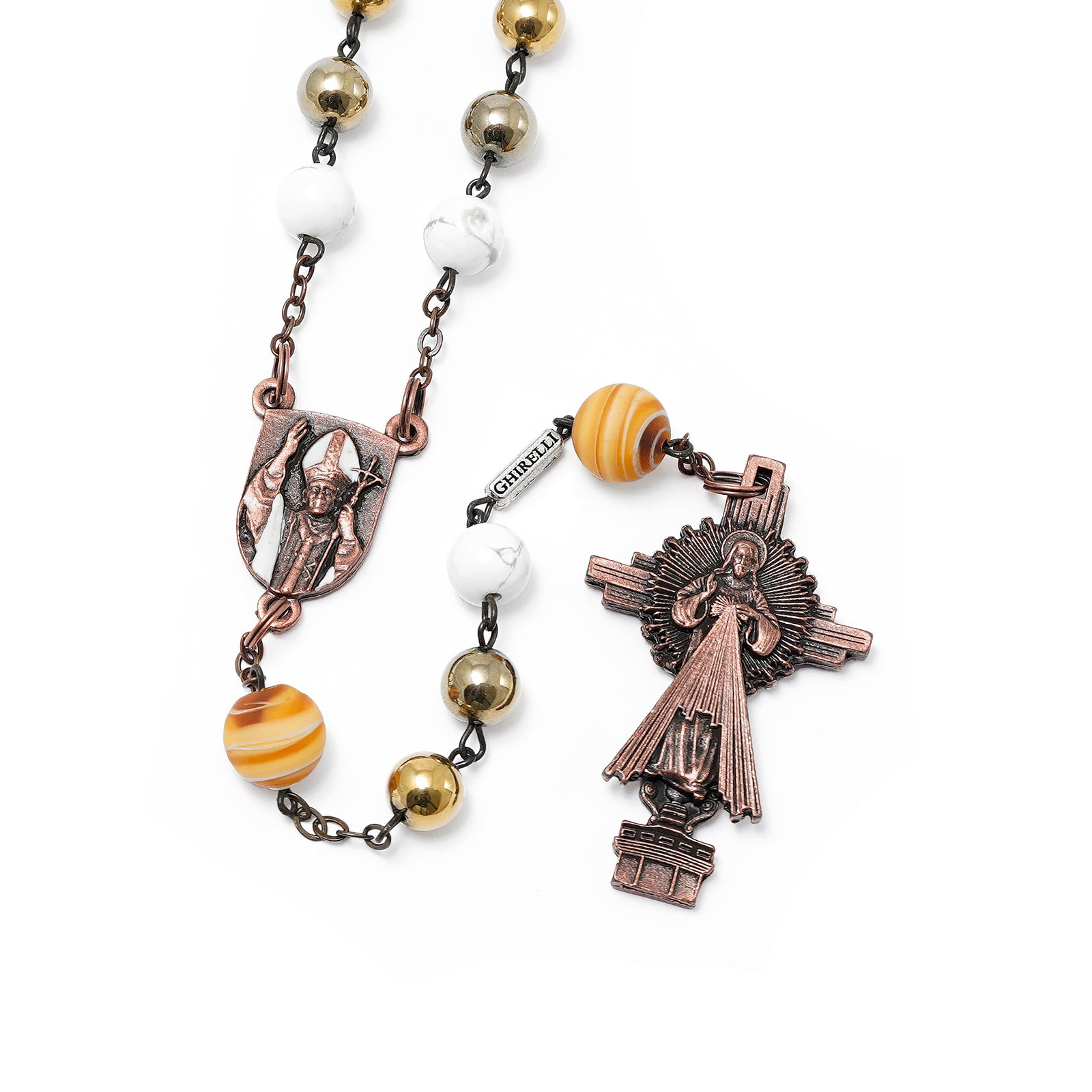 Saint John Paul II Rosary in Antique Copper with Genuine Murano Glass