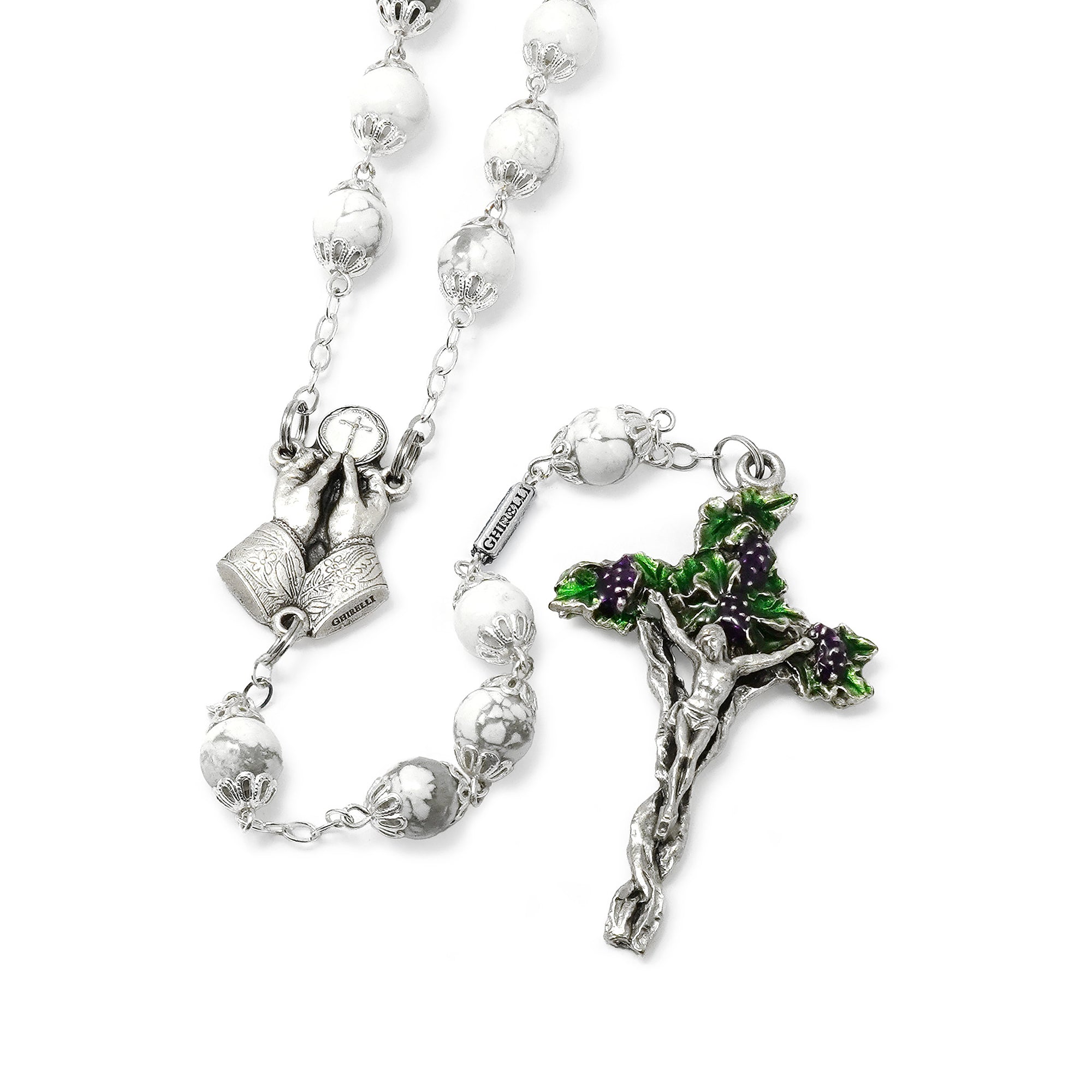 Holy Communion Vine & Branches Pearl & Silver Rosary