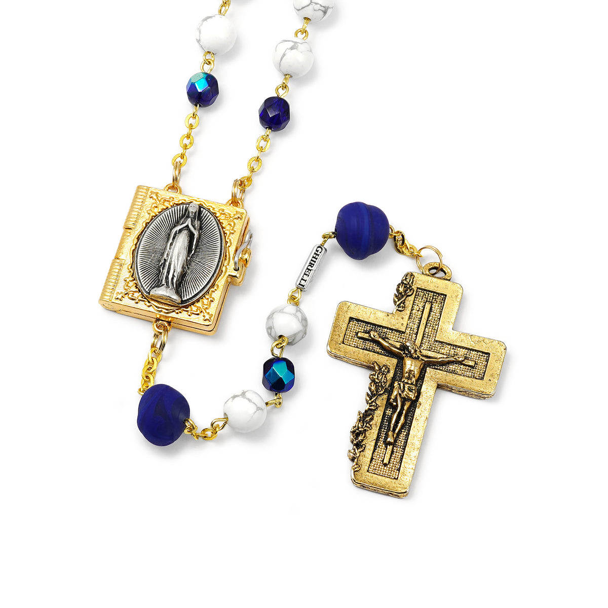 Lourdes Mysteries Booklet Murano Beads &amp; Gold Rosary
