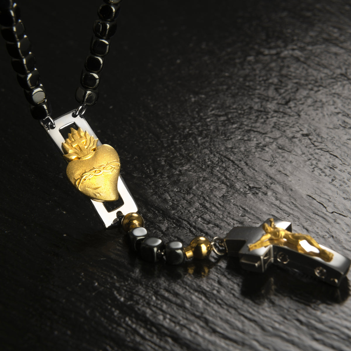 DEVOTIONAL ROSALET® - SQUARE POLISHED HEMATITE BEADS