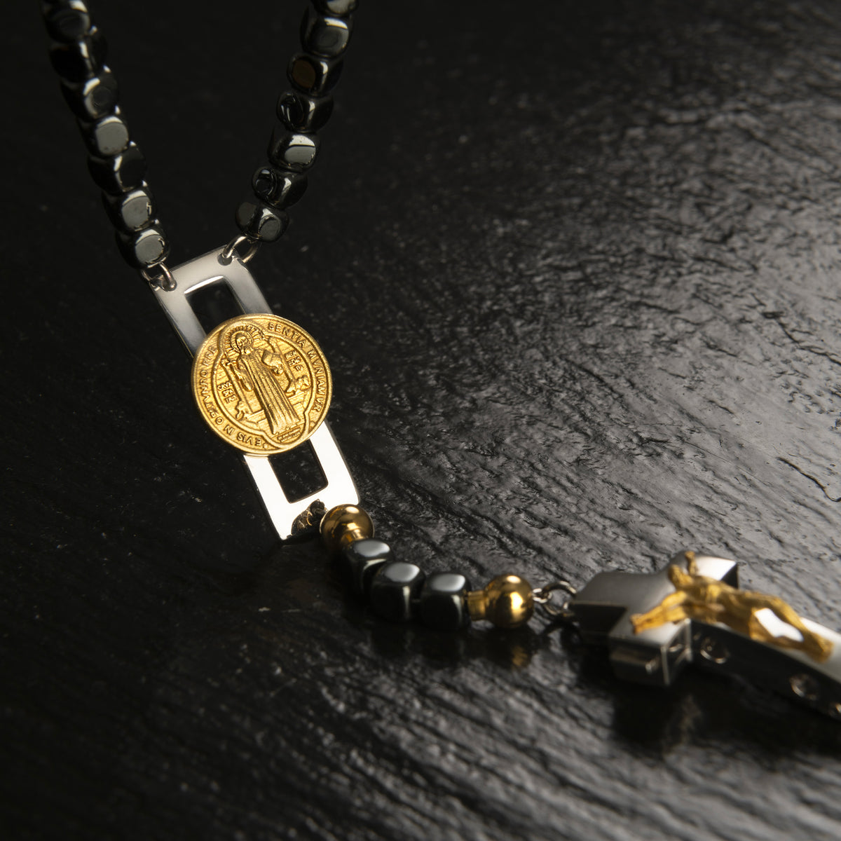 DEVOTIONAL ROSALET® - SQUARE POLISHED HEMATITE BEADS