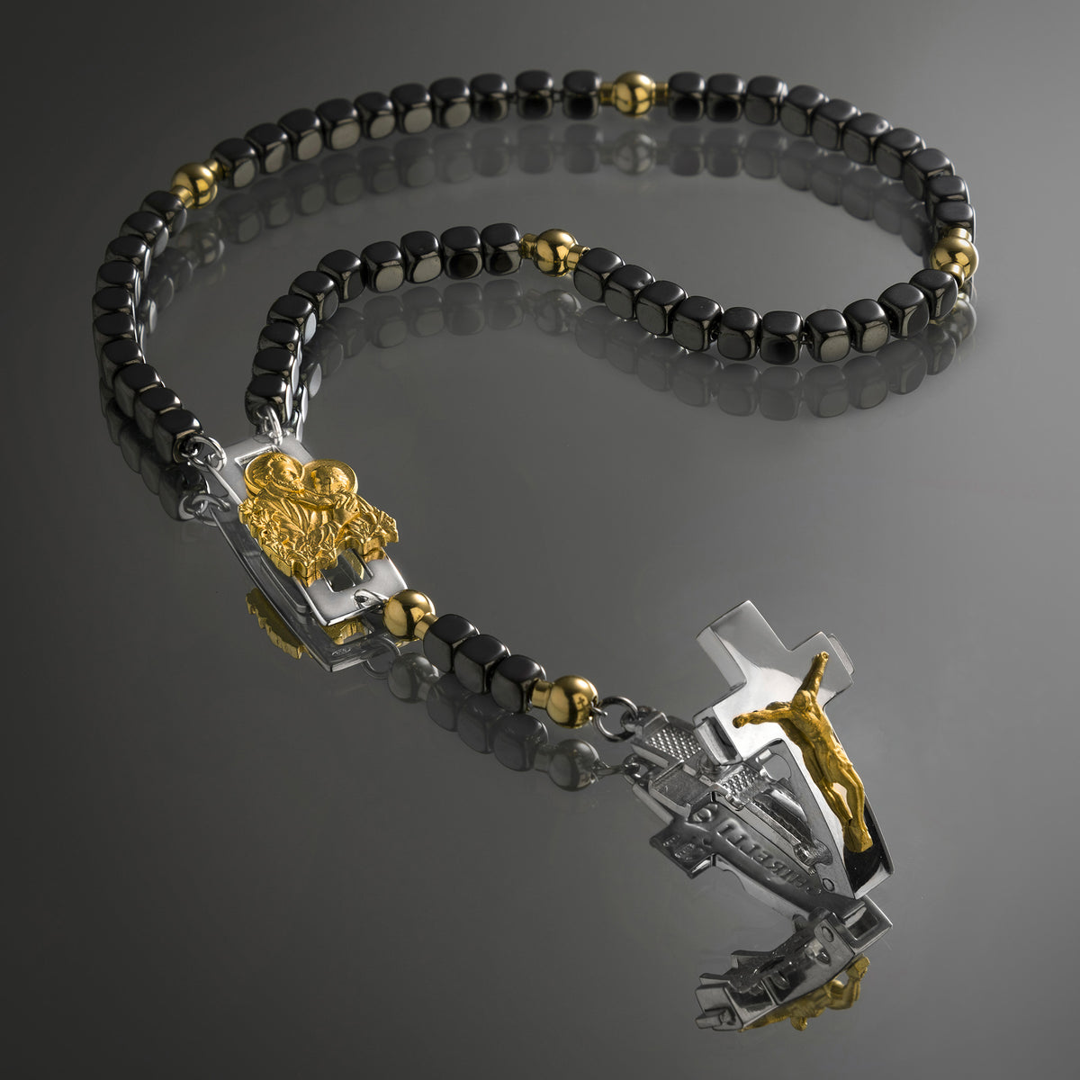 DEVOTIONAL ROSALET® - SQUARE POLISHED HEMATITE BEADS