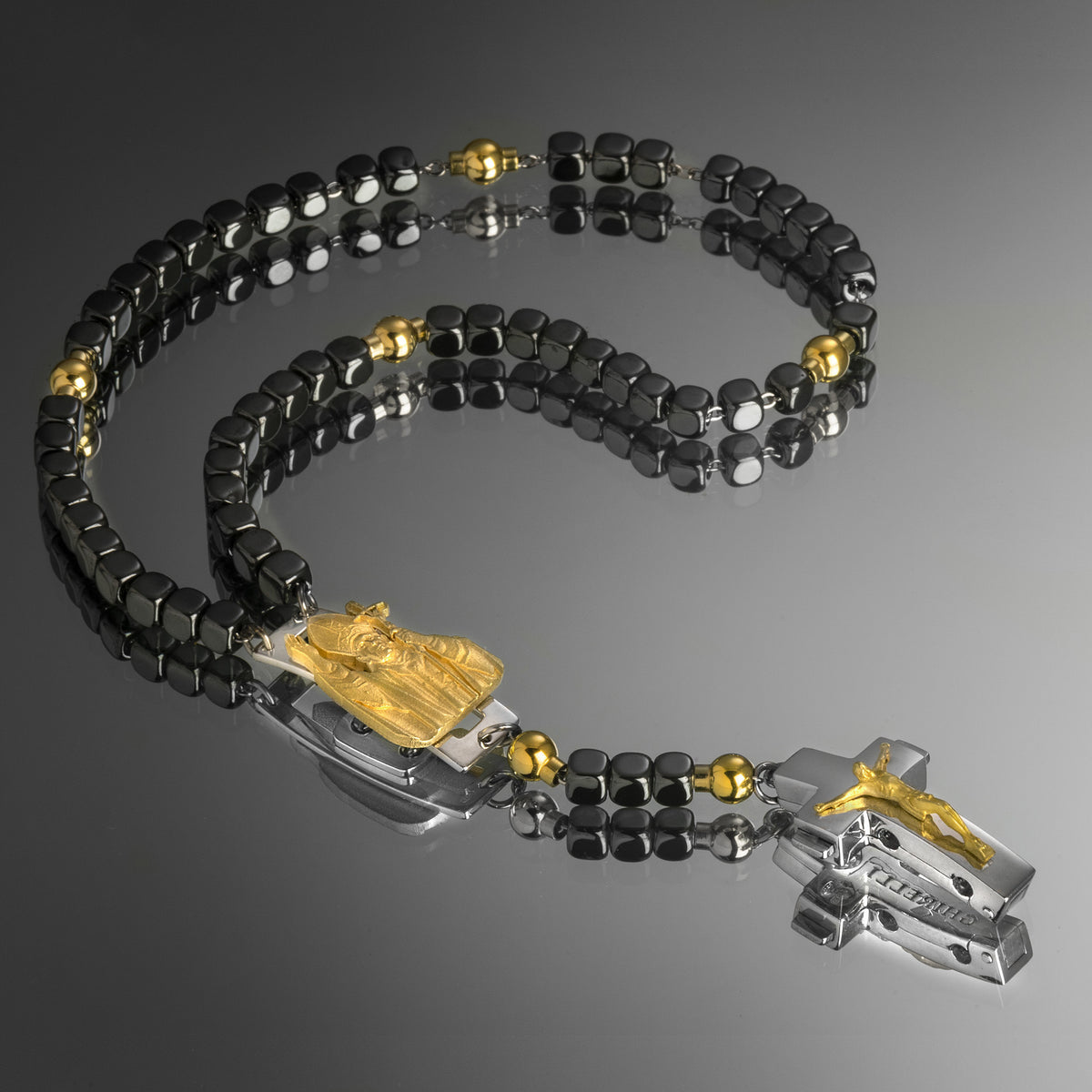 DEVOTIONAL ROSALET® - SQUARE POLISHED HEMATITE BEADS