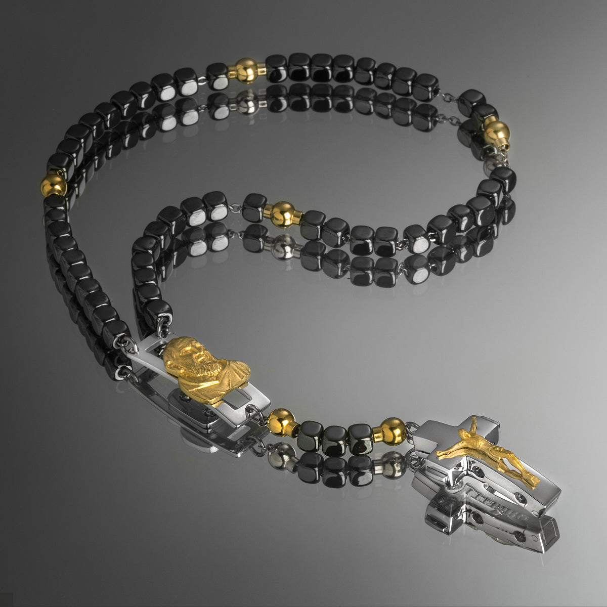 DEVOTIONAL ROSALET® - SQUARE POLISHED HEMATITE BEADS