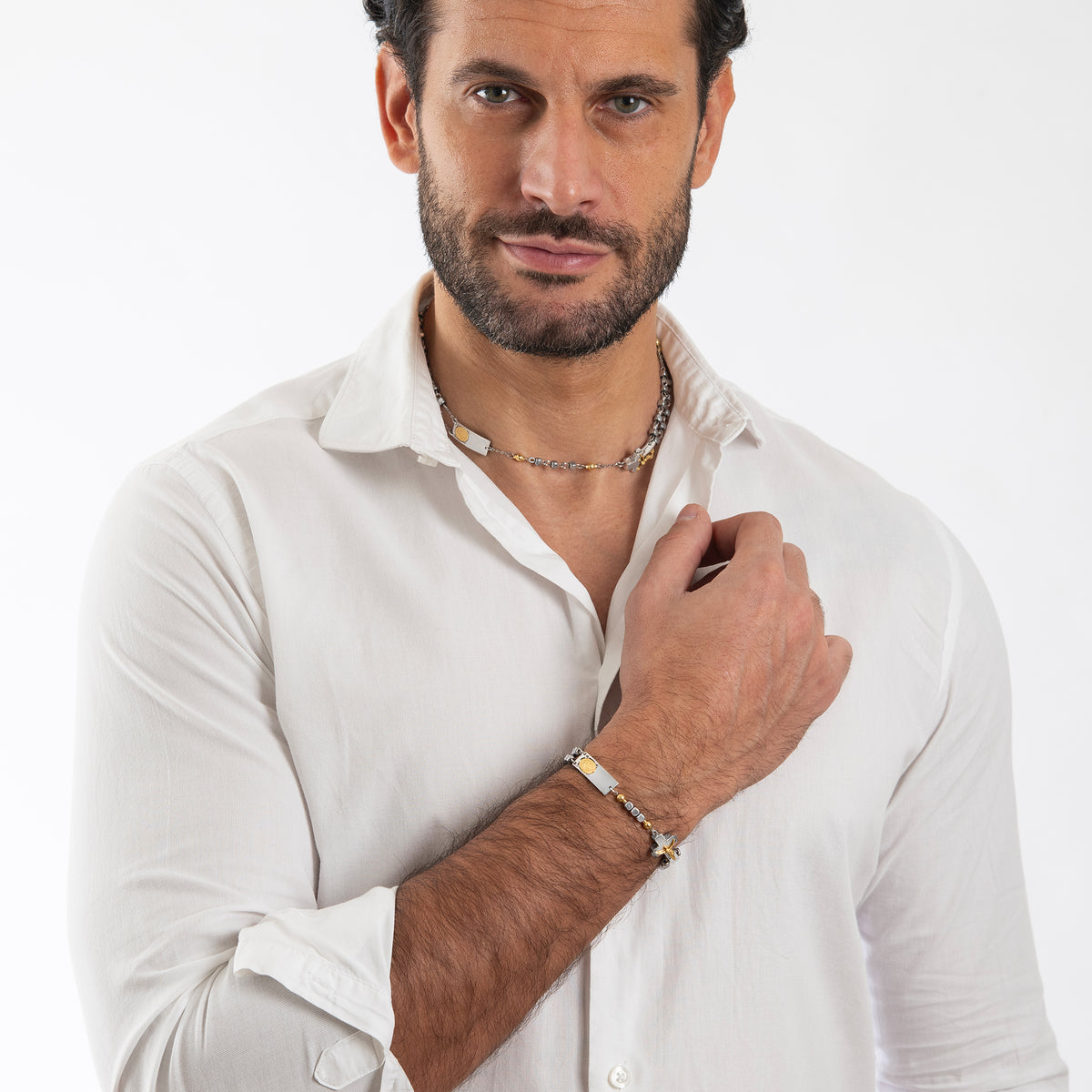 ROSALET® SQUARE SILVER HEMATITE BEADS, STERLING SILVER &amp; GOLD PATER, TRADITIONAL    