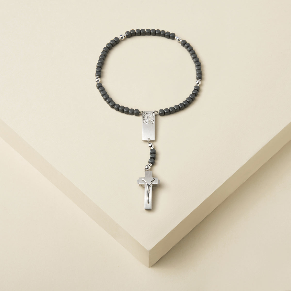 ROSALET® SQUARE MATTE HEMATITE BEADS, STERLING SILVER &amp; ROUND PATER, MODERN