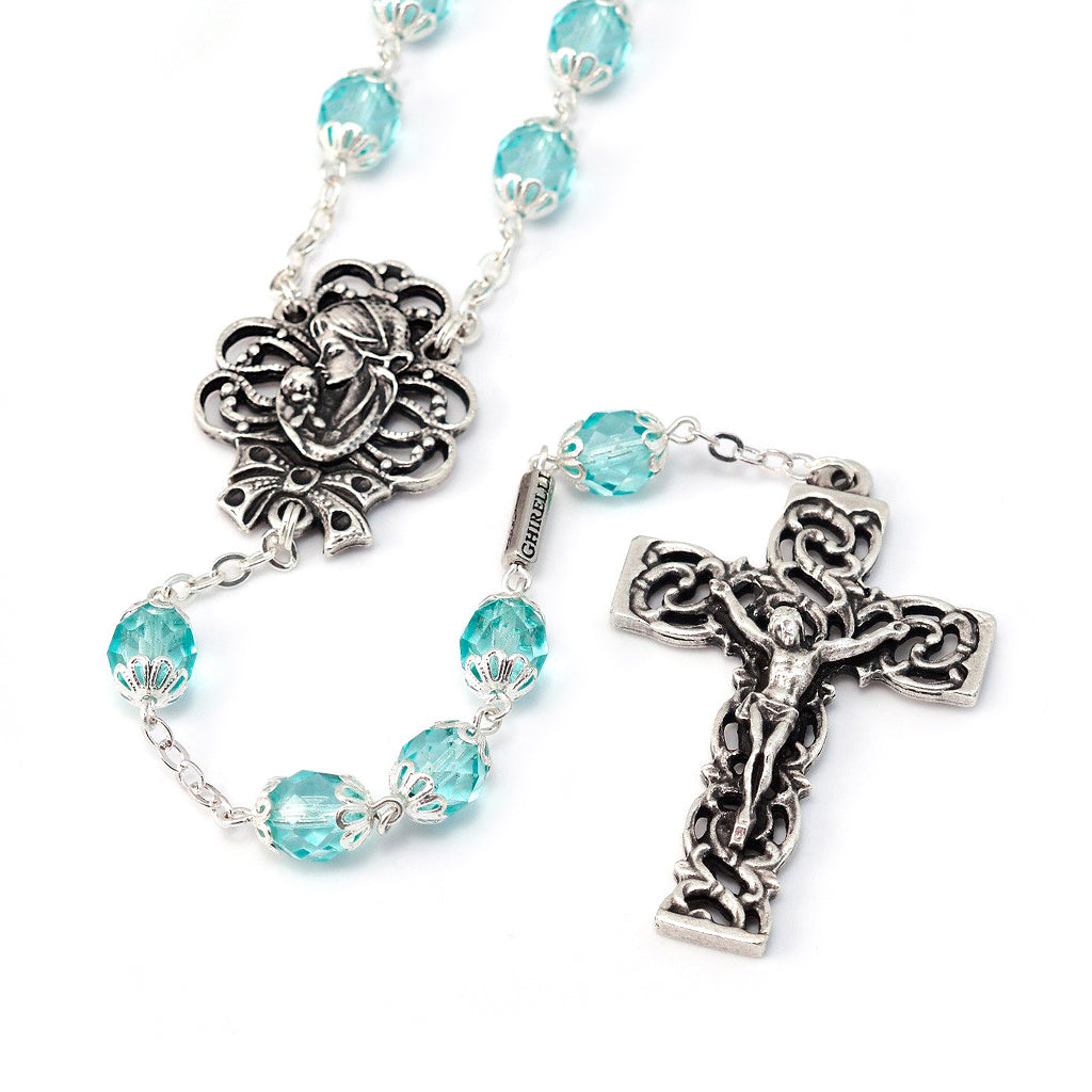 Mary&#39;s Motherly Love Collection Turquoise &amp; Silver Rosary