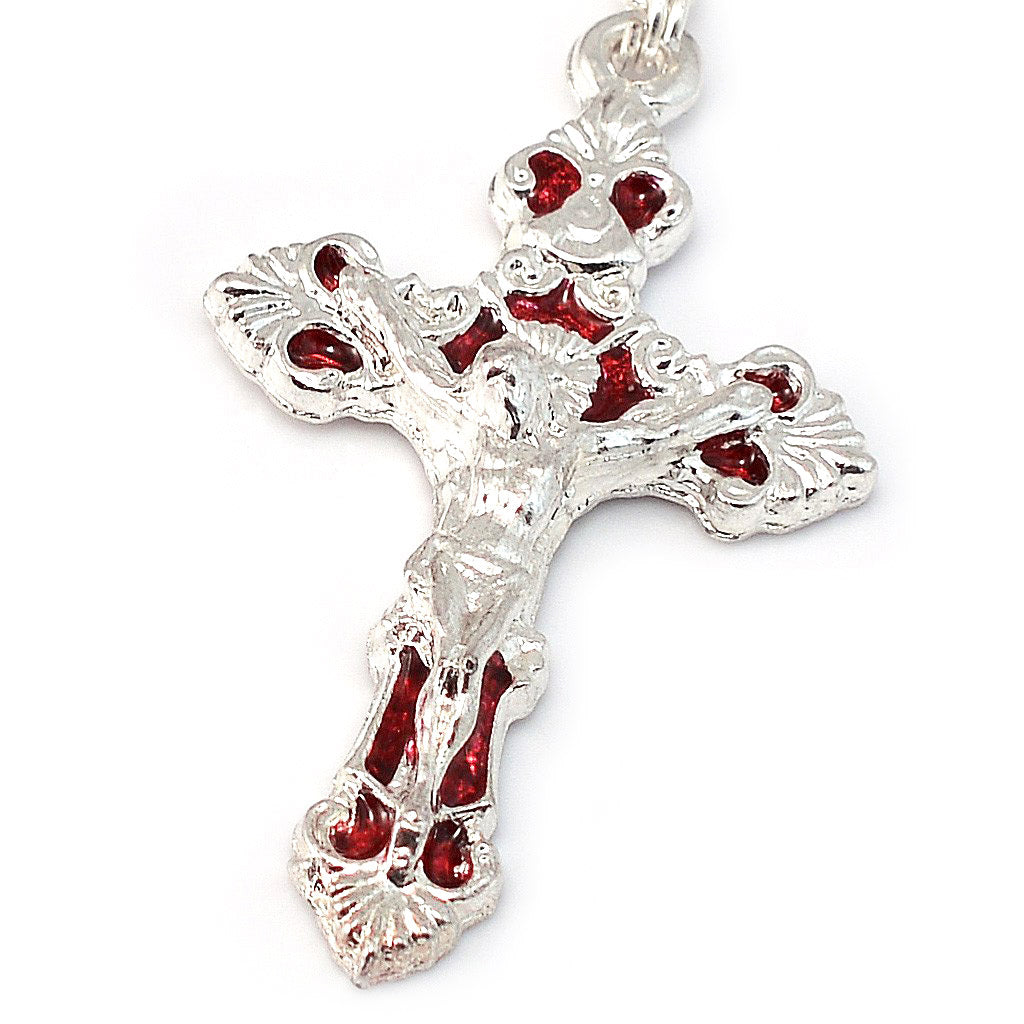 Mary&#39;s Motherly Love Collection Aurora Borealis Red &amp; Silver Rosary