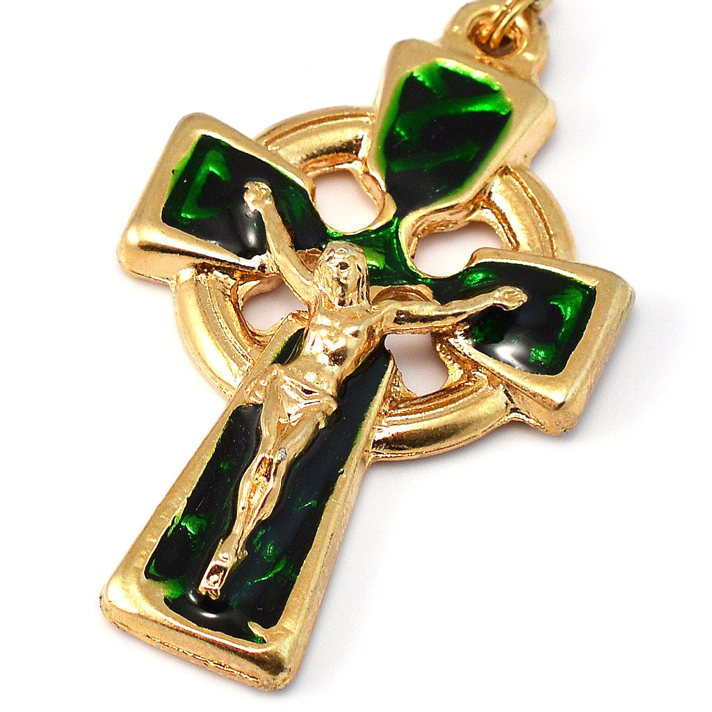 Knock Apparition Celtic Emerald &amp; Gold Rosary - 7mm