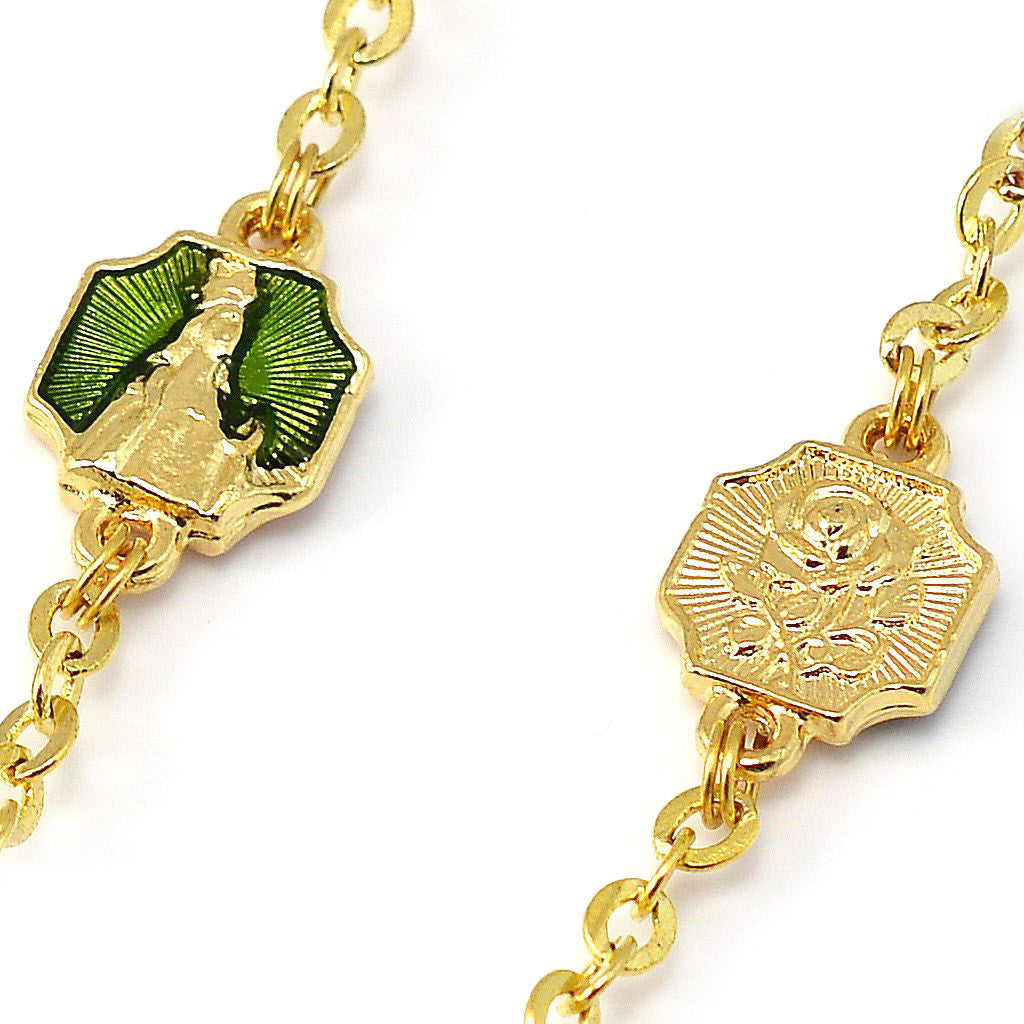 Knock Apparition Celtic Emerald &amp; Gold Rosary - 7mm